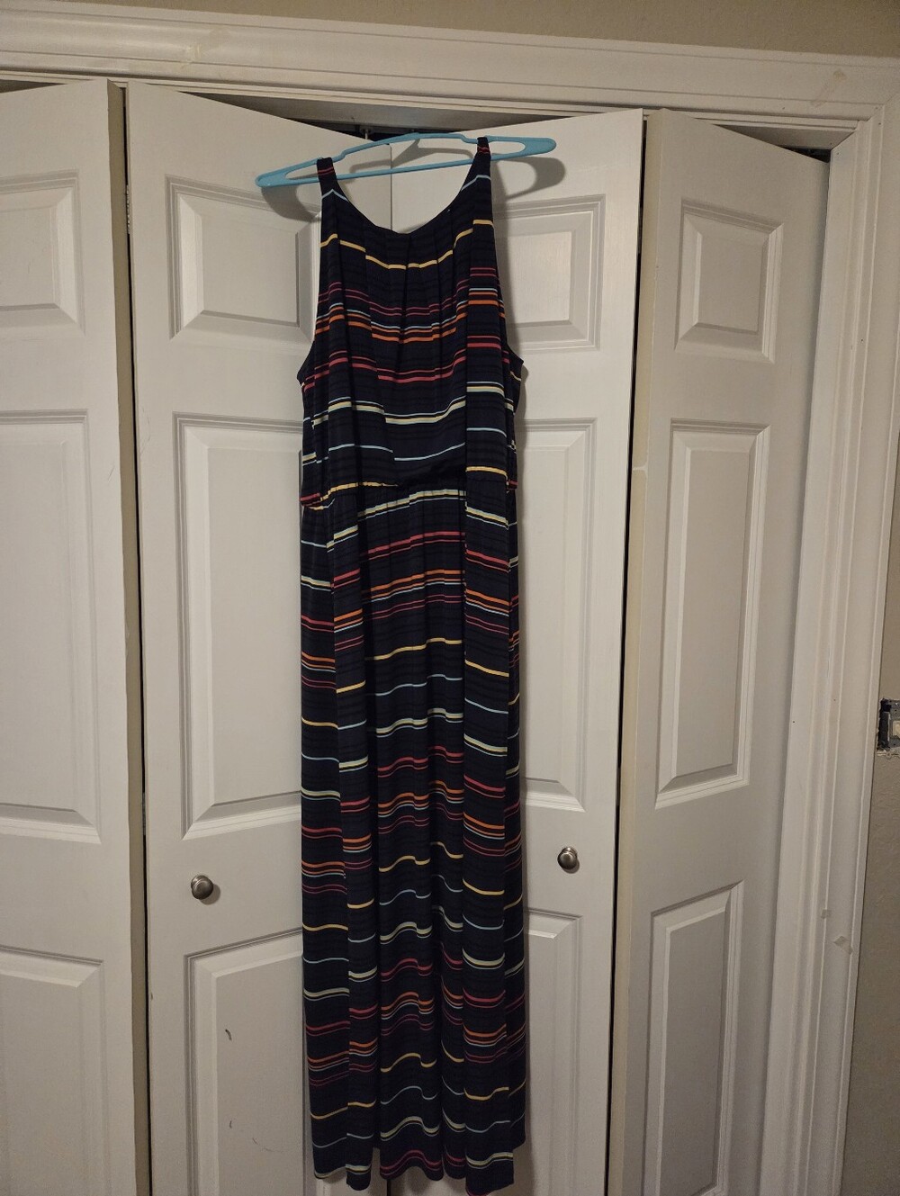 Striped Navy Halter Maxi Dress - Multicolor Stripes